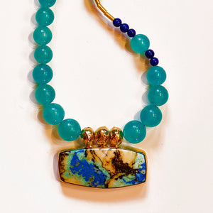 Peruvian Opal Necklace on Amazonite Lapis Gold Beads