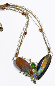Pipe opal boulder opal orange sapphire tanzanite peridot 22k gold necklace kalled