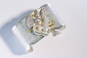 designer-pearl-cuff-bracelet-silver-gold-drusy-kalled