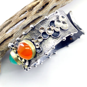 So Young Park Cuff Bracelet Silver Yellow Gold Orange Chalcedony Chrysoprase
