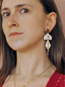 Silver-gold-drusy-Zircon-Garnet-layered-earrings