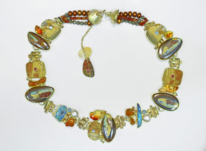 boulder opal necklace orange mexican opal cherry jasper orange sapphire topaz 22k gold kalled 