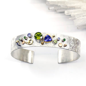 galaxy-cuff-bracelet-tanzanite-peridot-silver-gold-tsavorite-sapphire-kalled