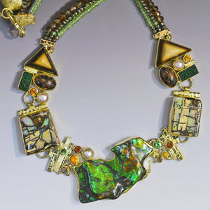 green ammonite boulder opal fire brick uvarovite spessartite ochoco rim jasper 22k gold necklace kalled 