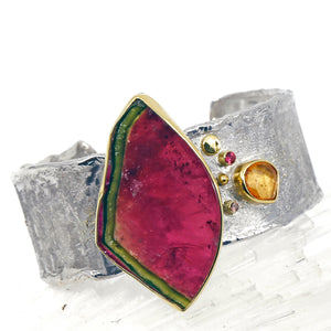 watermelon-tourmaline-bracelet-cuff-sapphire-silver-gold-kalled